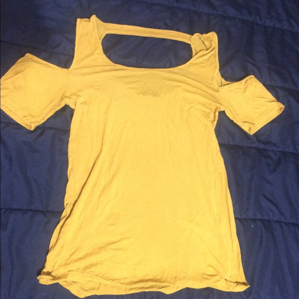 Mustard cold shoulder top with back cutout